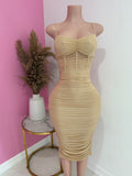 Corset Mesh Midi Dress (Nude)