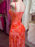 Floral Dress W/ Side Slit (Orange)