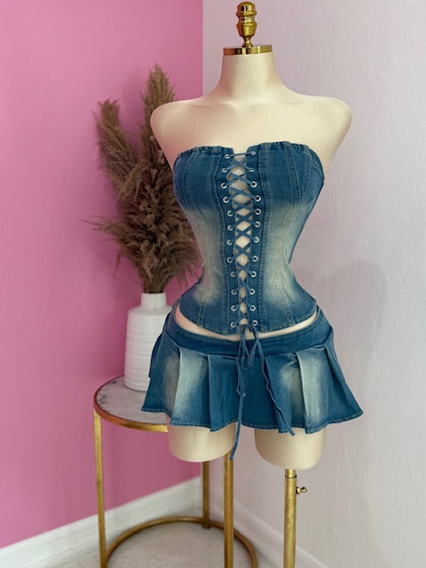 2 Piece Denim Set (Medium Wash)