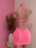 Lace Mini Dress (Neon Pink)