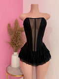 Tube Corset Ruffle Mini Dress (Black)
